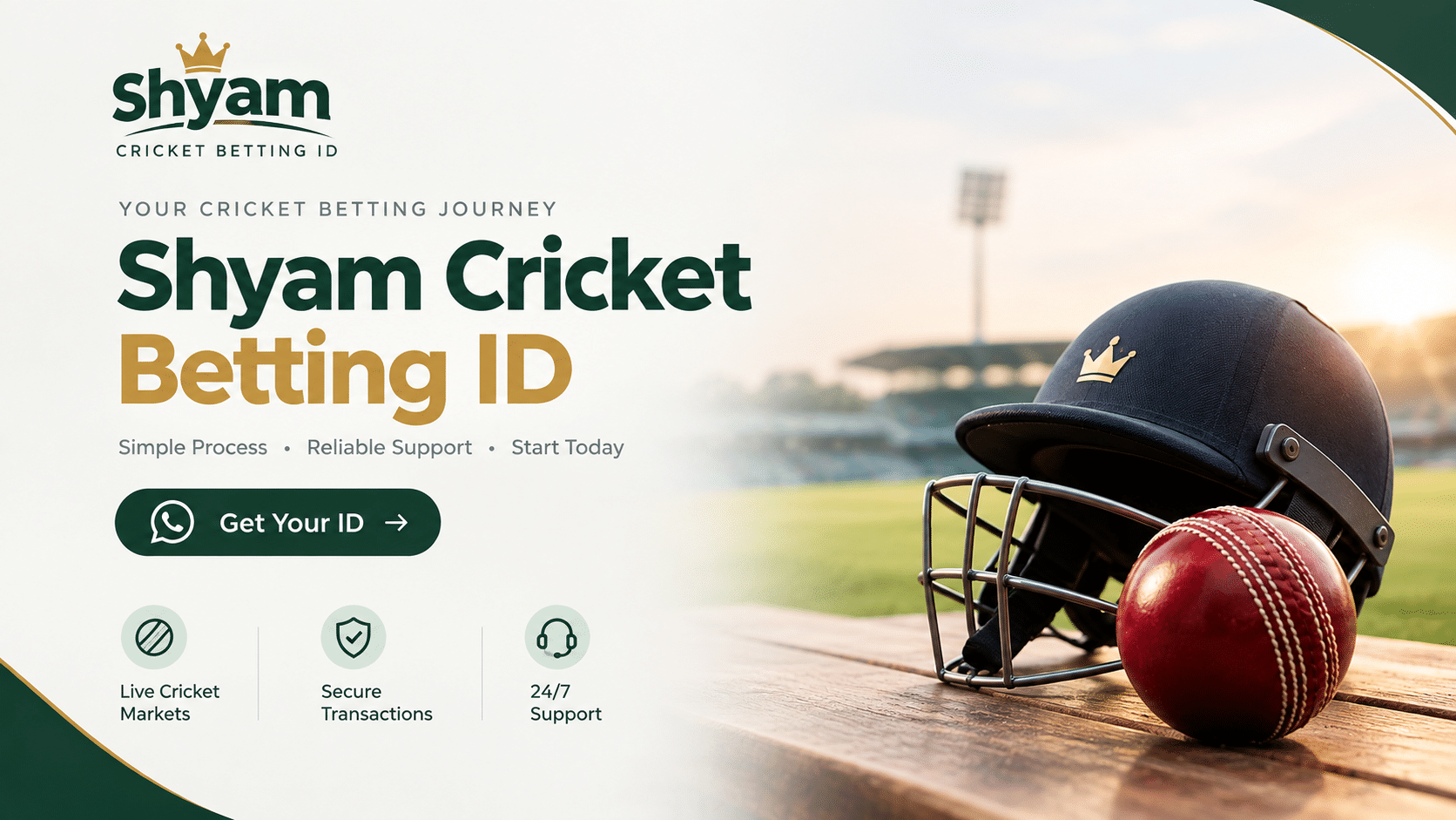 Shyam Cricket Betting ID banner with cricket helmet and ball